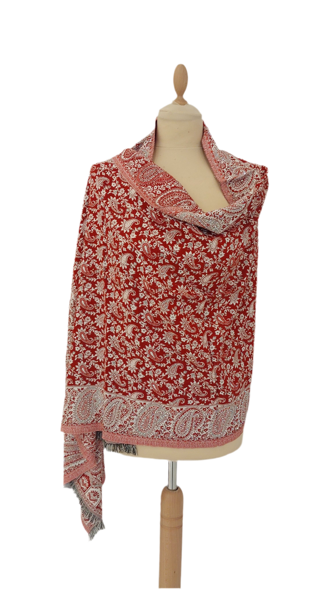 Simi Cherry Red Cashmere With Rhinestones Scarf