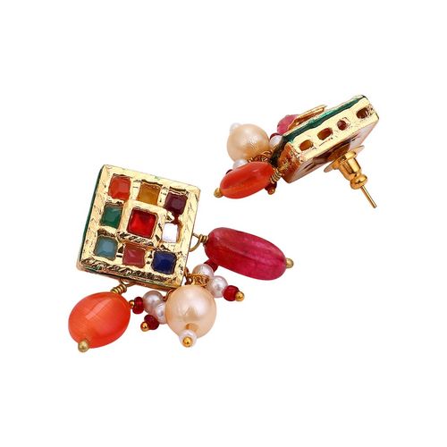 Gold Plated Navrattan kundan Earring| Astha Jagwani
