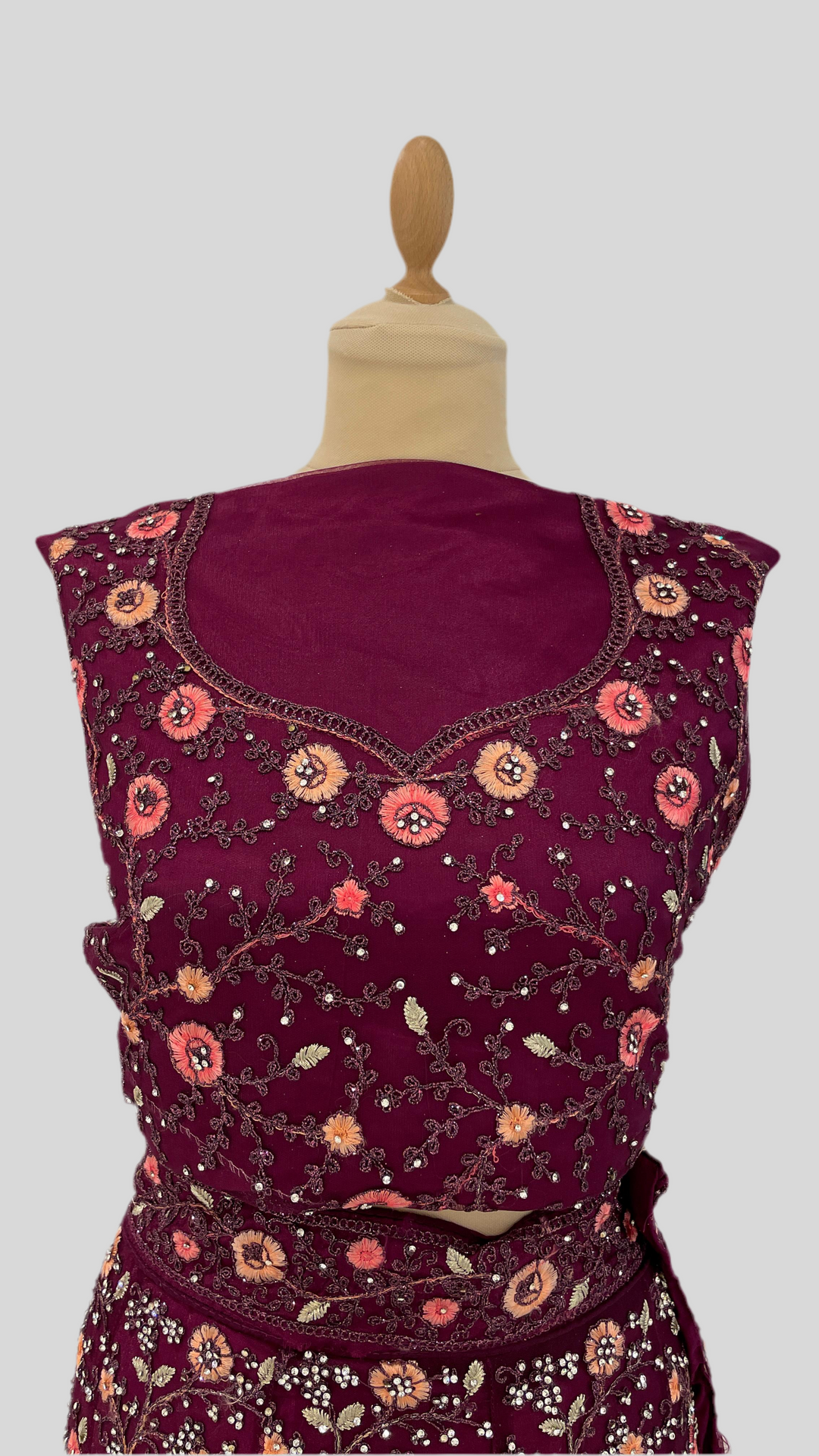 Shagun Wine Coloured Lehenga (Unstitched) | Inaayat by Divya Taimni