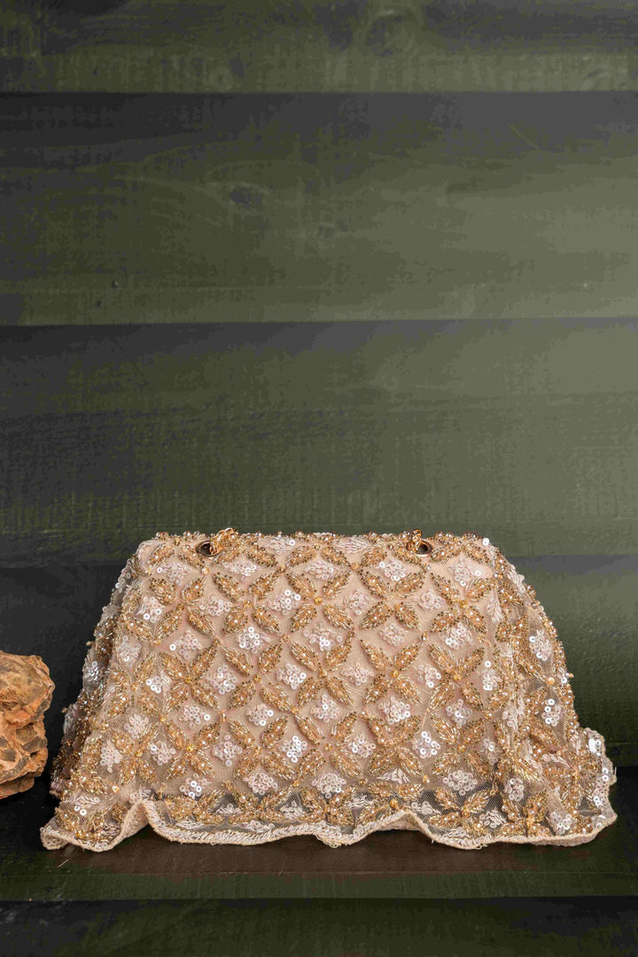 Silver & Gold Sequin & Bead Embroidered Clutch|Al Falah