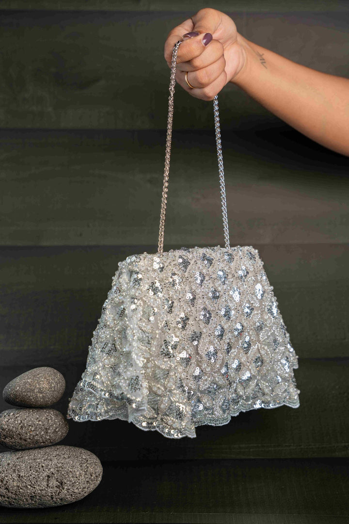 Silver & Gold Sequin & Bead Embroidered Clutch|Al Falah
