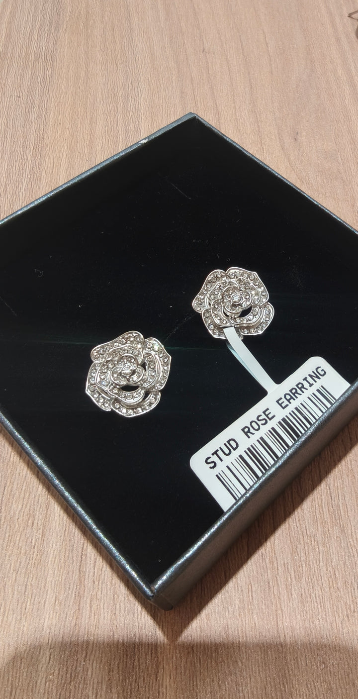 Crystal Rose Blossom Stud Earrings |Inaayat By Divya Tainmi