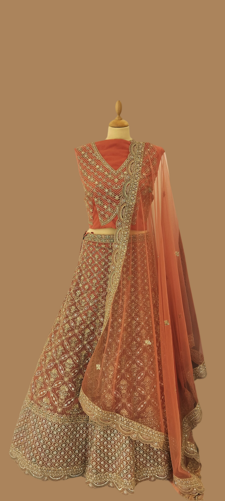 Orange Rhinestone Lehenga (Unstitched) | House of Inaayat