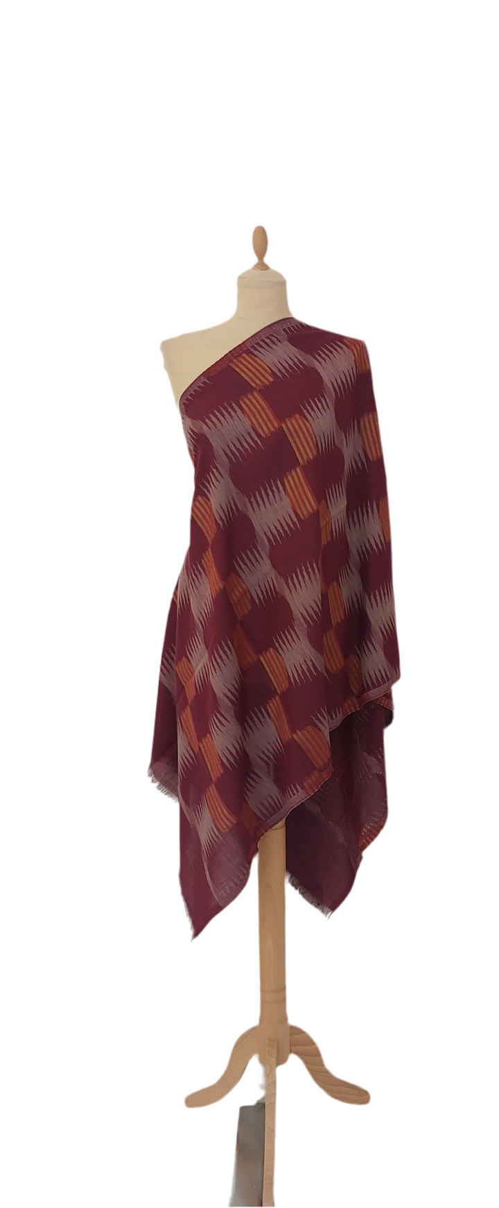 Ikat Design Cashmere Scarf in Wine Colour | House of Inaayat