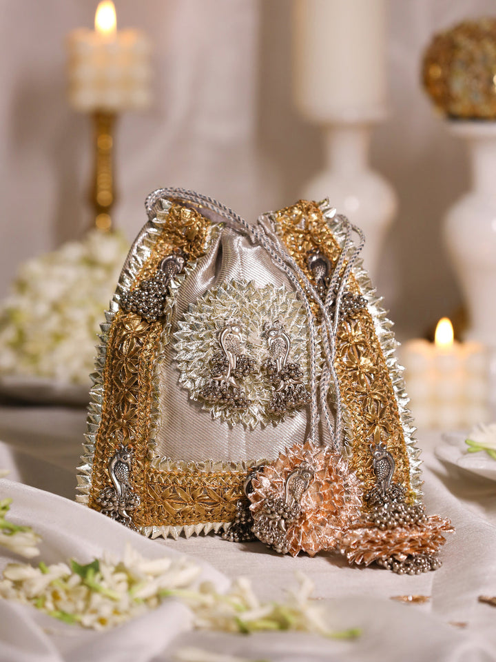 Mayra Silver Drawstring Bag | 5 Elements by Radhika