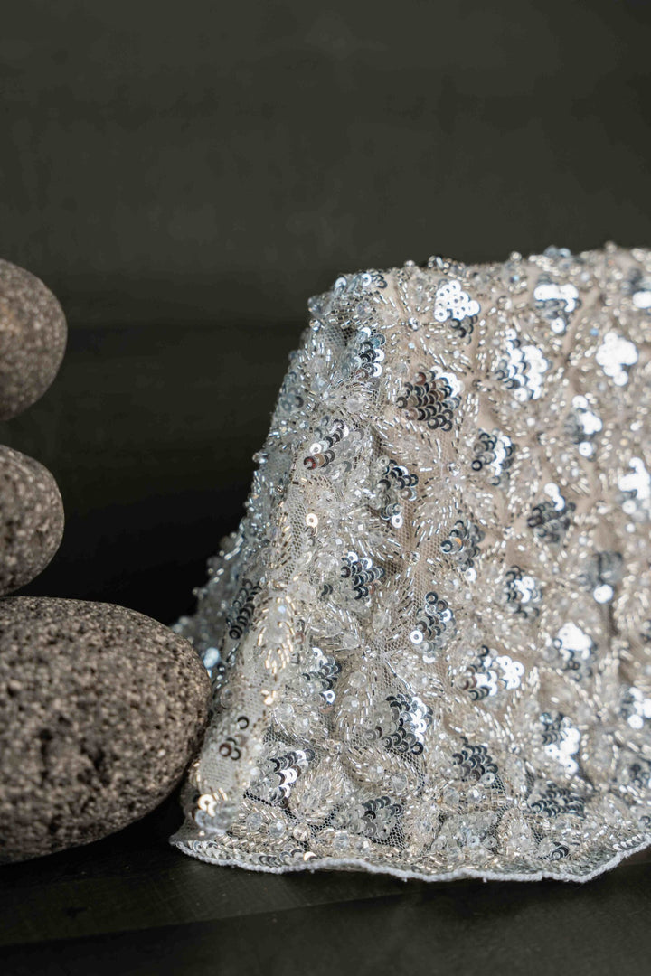 Silver & Gold Sequin & Bead Embroidered Clutch|Al Falah