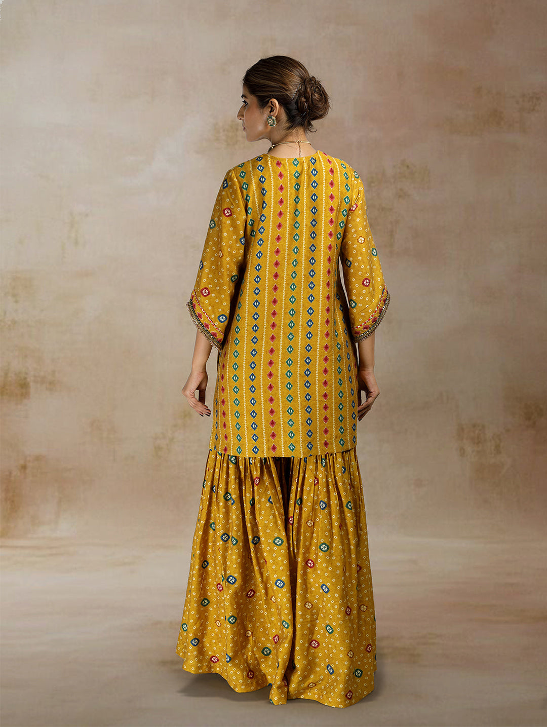 Raiza Ikat Bandhini Peplum Sharara Set| The Bumble Bee
