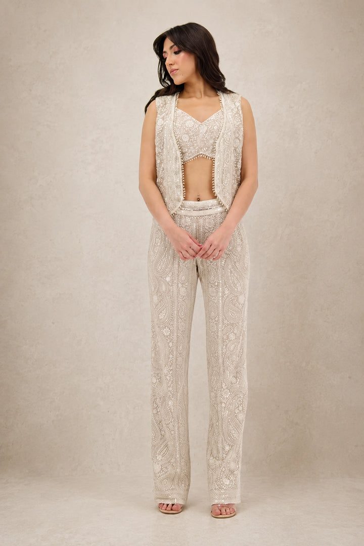 Beige Lucknowi Waist Coat And Pant