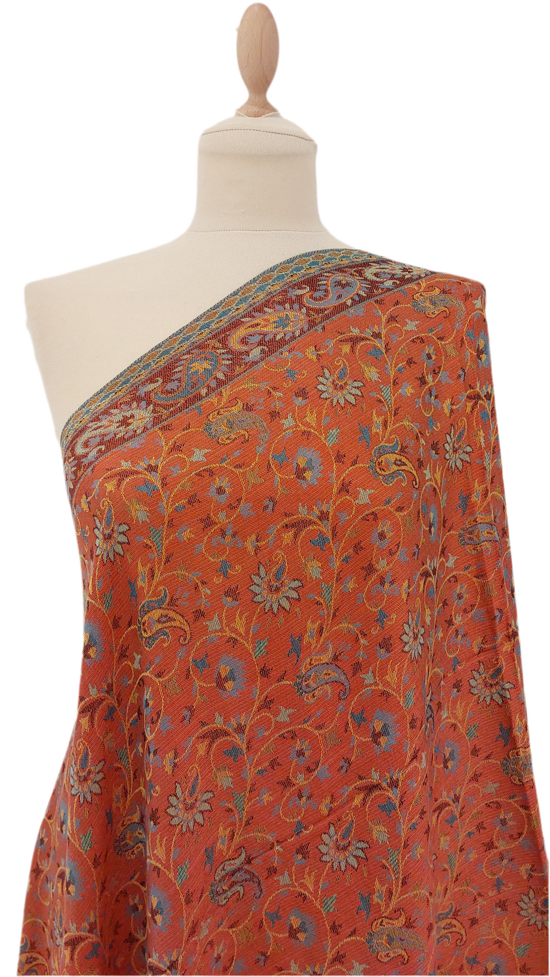 Janvi Orange & Green Cashmere Scarf | House of Inaayat