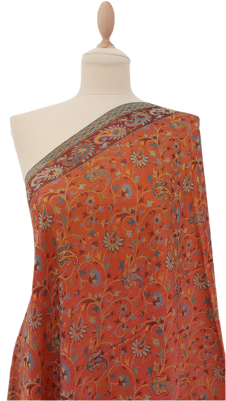 Janvi Orange & Green Cashmere Scarf | House of Inaayat