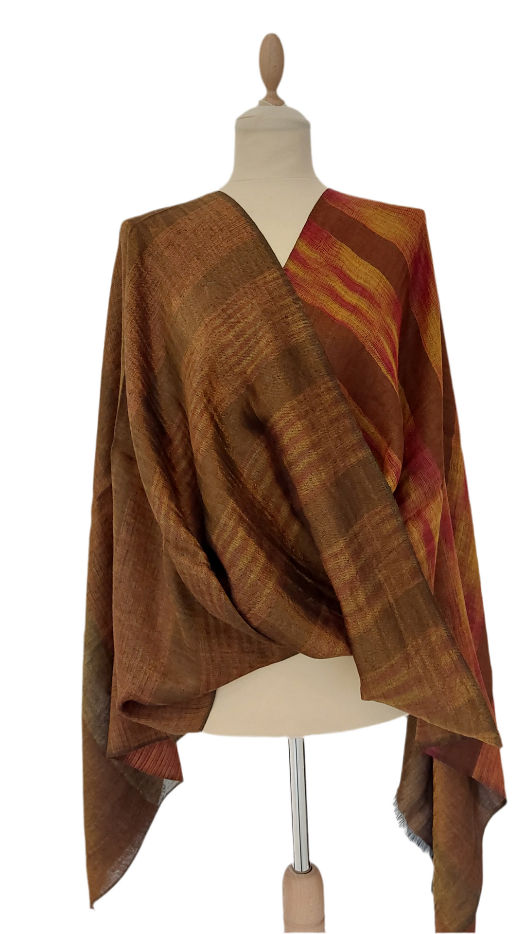 Copper Brown Stripe Reversible Cashmere Scarf | House of Inaayat