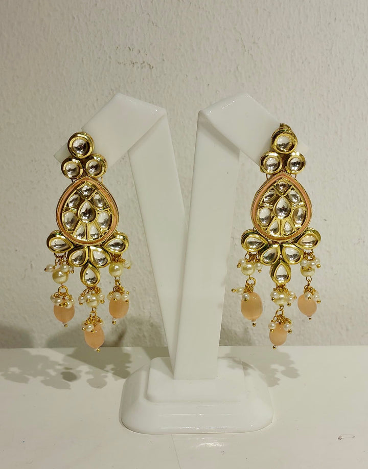Xenia Kundan and Peach Beaded Necklace and Earrings Set|Inaayat by Divya Taimni