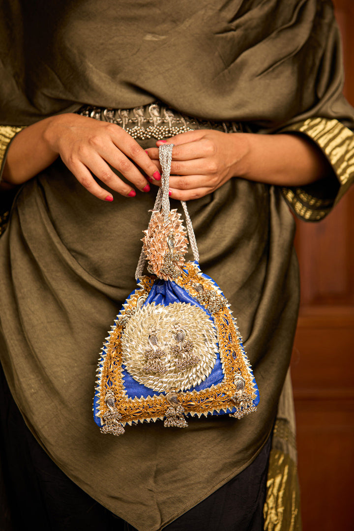 Mayra Blue Drawstring Bag | 5 Elements by Radhika