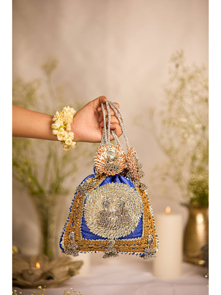 Mayra Blue Drawstring Bag | 5 Elements by Radhika