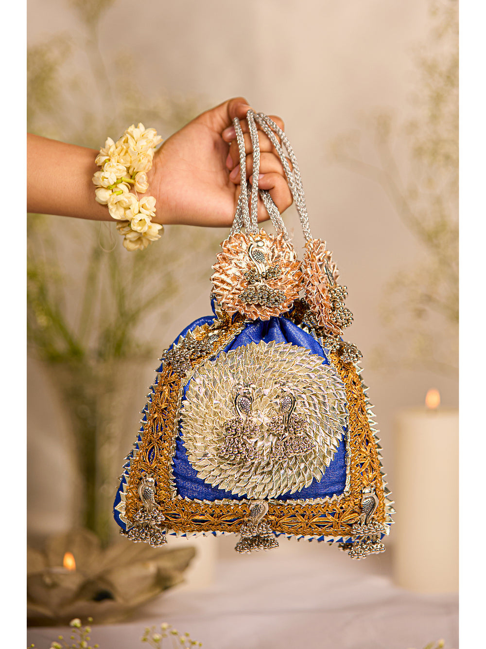 Mayra Blue Drawstring Bag | 5 Elements by Radhika