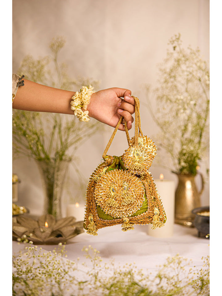 Mayra Green Drawstring Bag | 5 Elements by Radhika