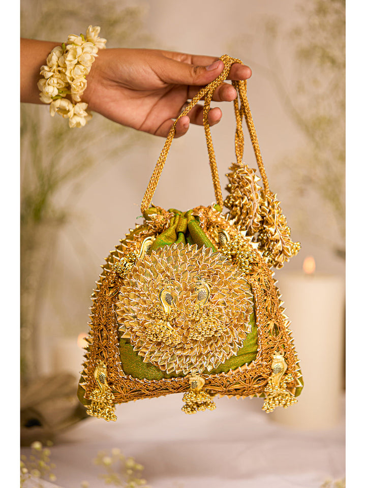 Mayra Green Drawstring Bag | 5 Elements by Radhika