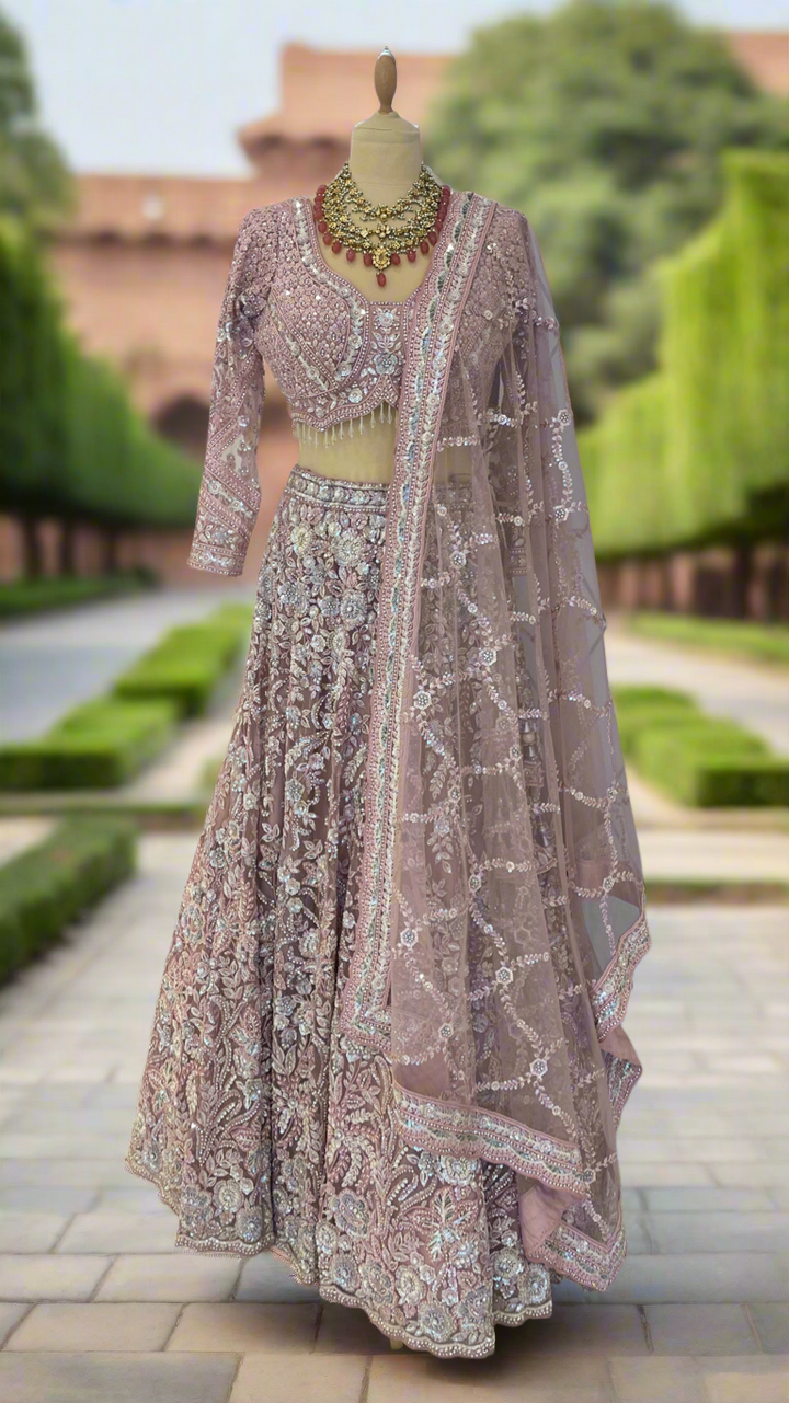 Shagun Pink Floral Ornately Beaded Sequins Lehenga Set |Inaayat by Divya Taimni