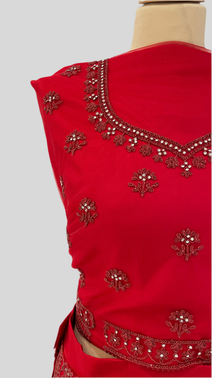 Shagun Cherry Red with Rhinestone Lehenga (Unstitched)| Inaayat by Divya Taimni