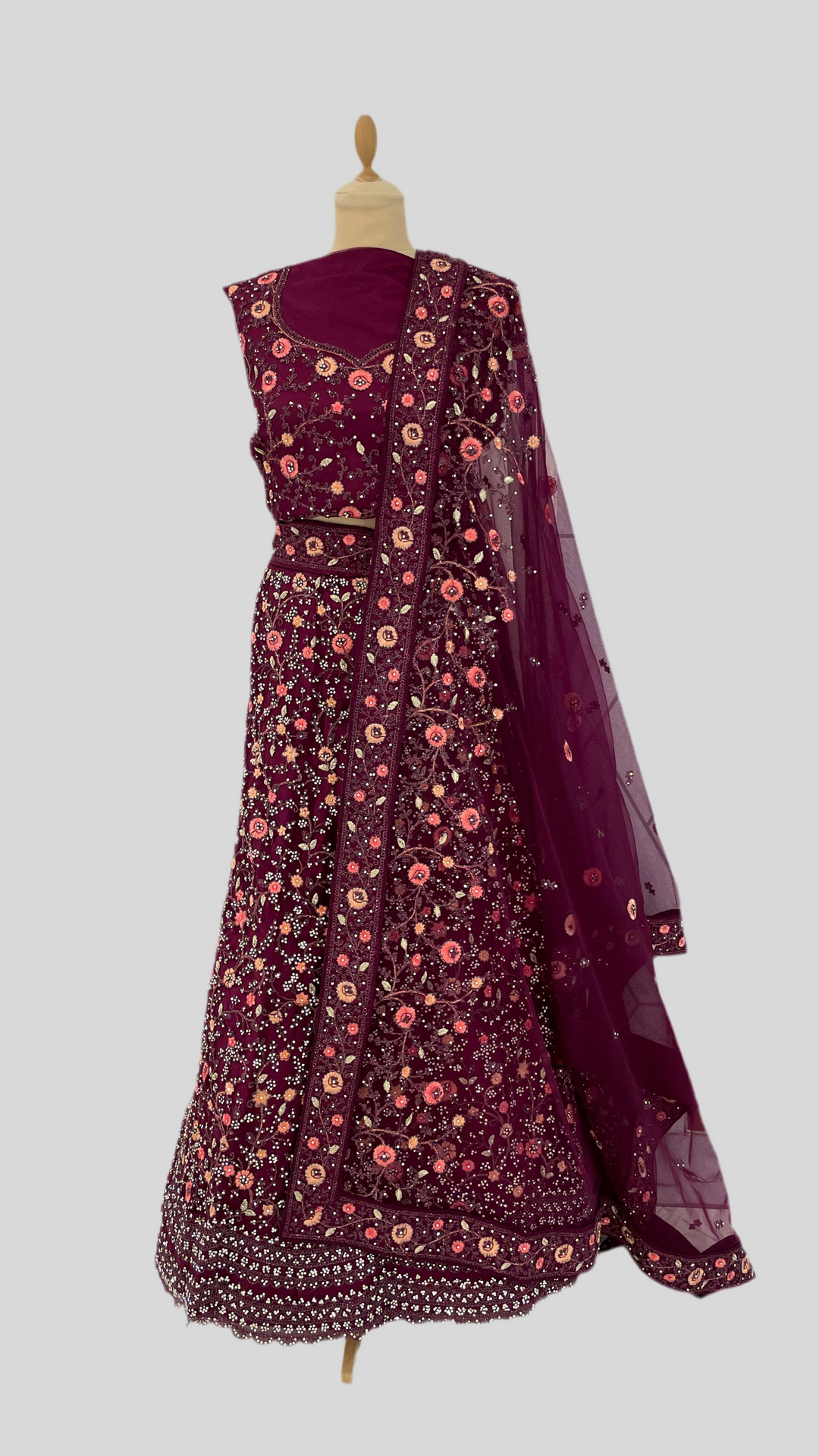 Shagun Wine Coloured Lehenga (Unstitched) | Inaayat by Divya Taimni