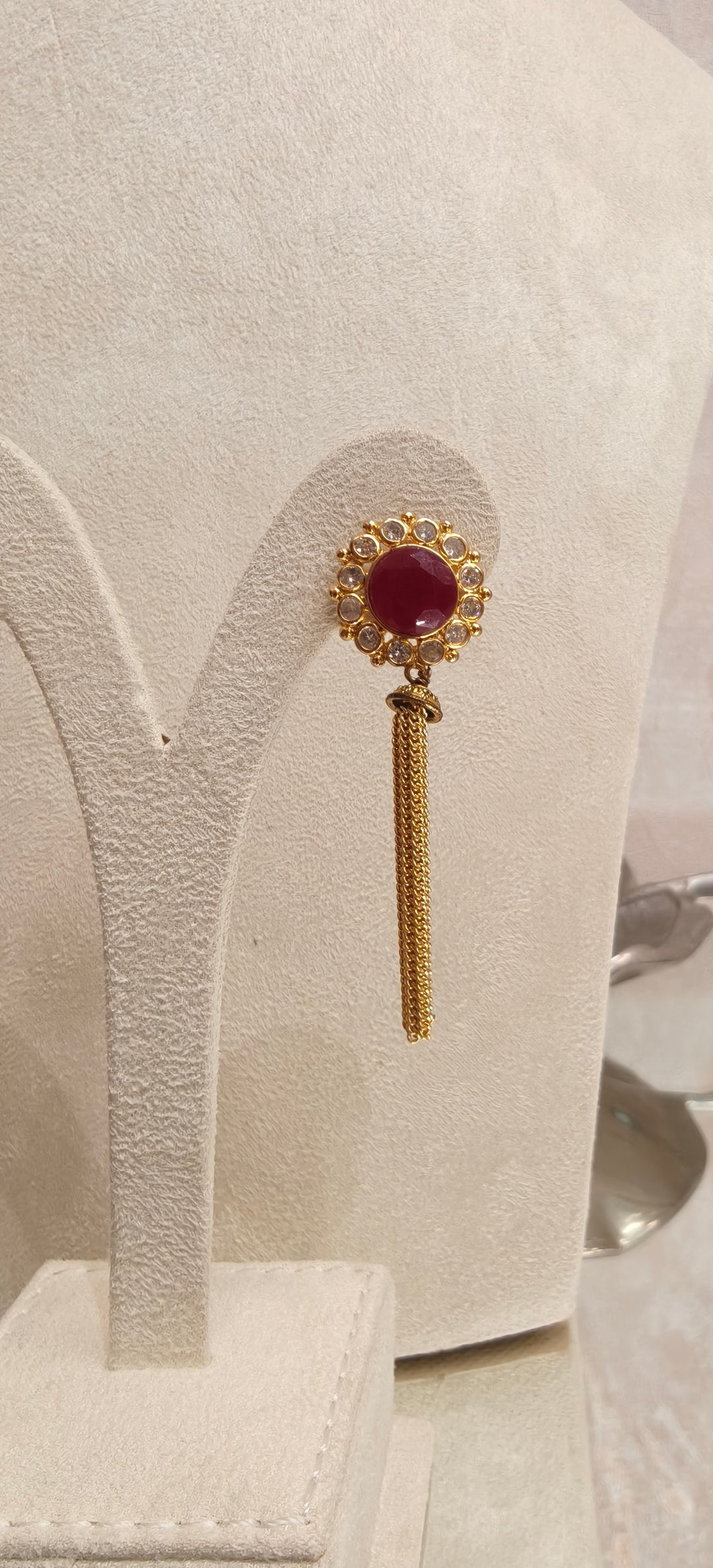 Ruby & Gold Tassel Statement Earrings|Inaayat  By Divya Taimni