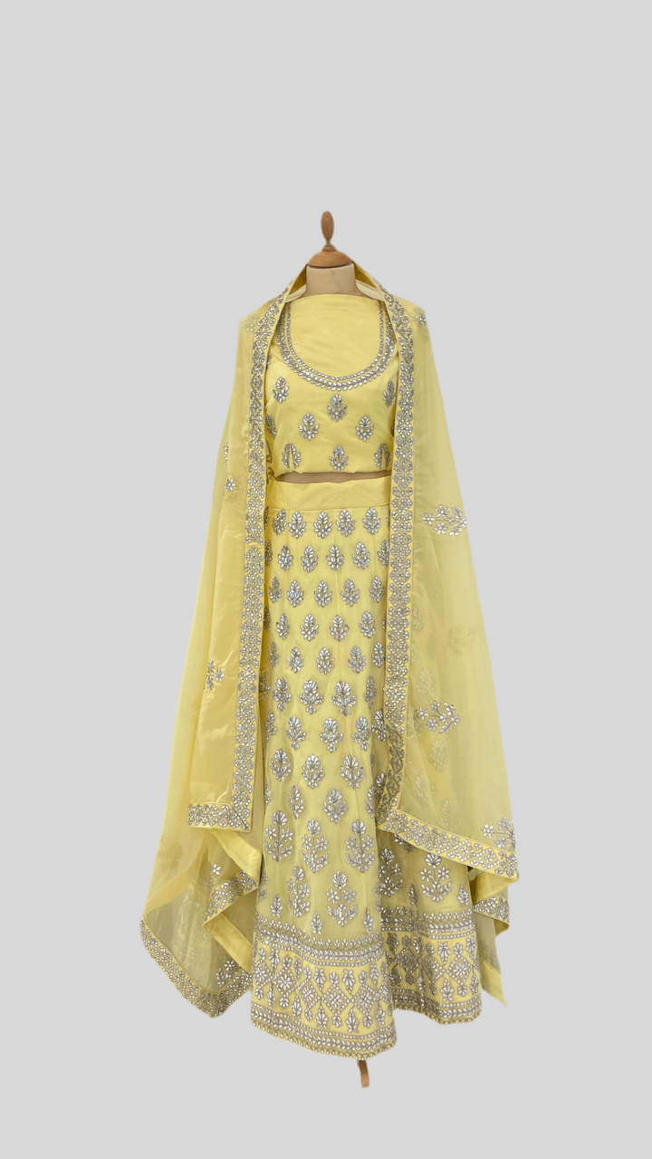 Shagun Pastel Yellow Lehenga (Unstitched) | Inaayat by Divya Taimni