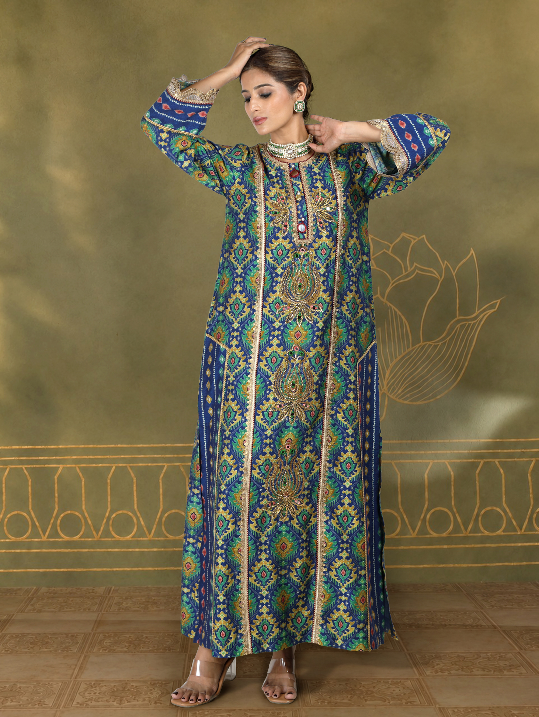 Isharya Ikat Bandhini Kaftan Dress | The Bumble Bee