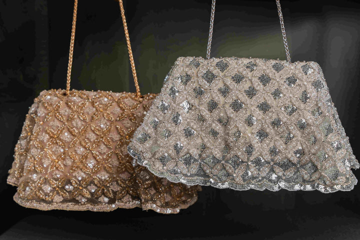 Silver & Gold Sequin & Bead Embroidered Clutch|Al Falah