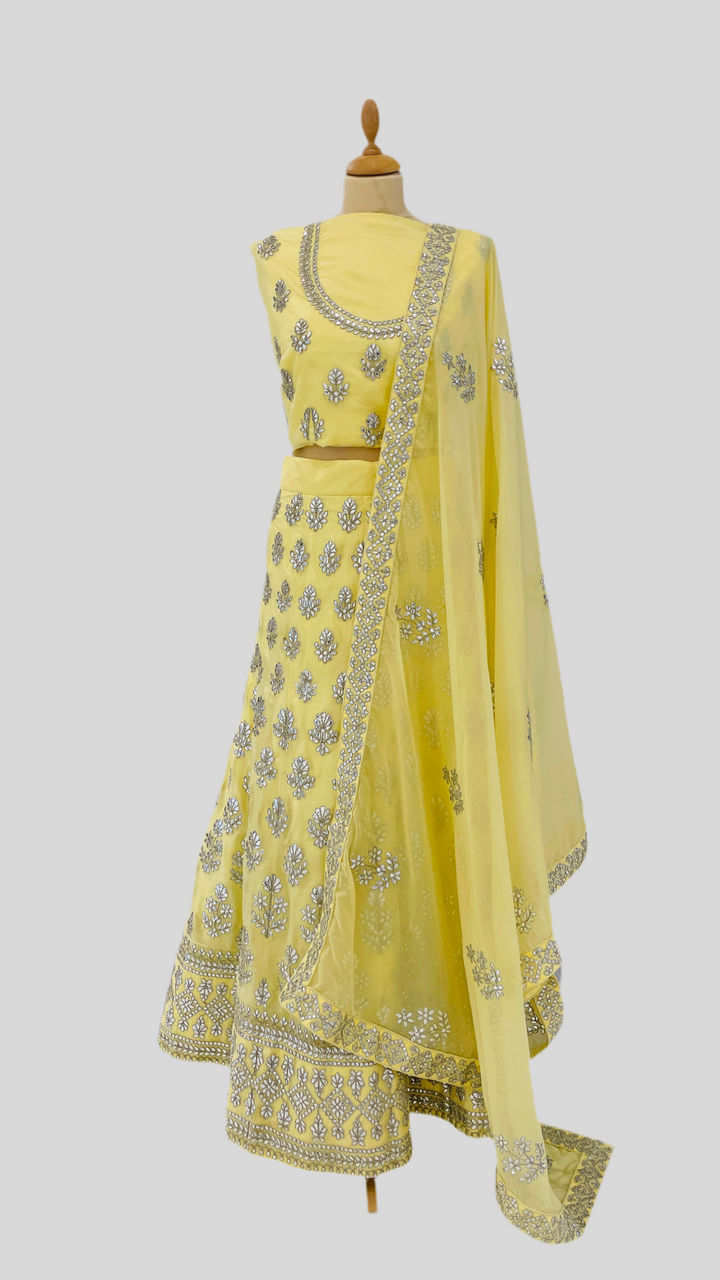 Shagun Pastel Yellow Lehenga (Unstitched) | Inaayat by Divya Taimni