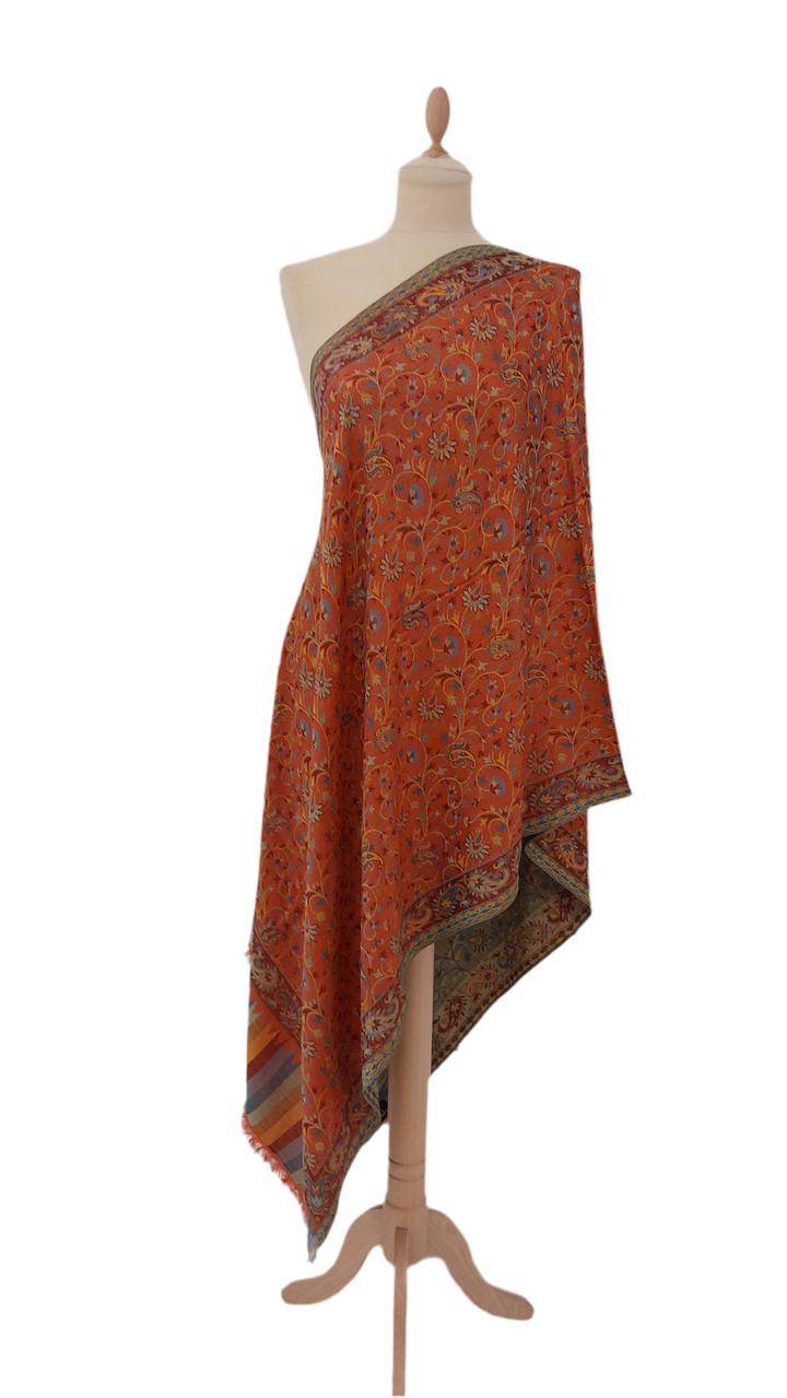 Janvi Orange & Green Cashmere Scarf | House of Inaayat