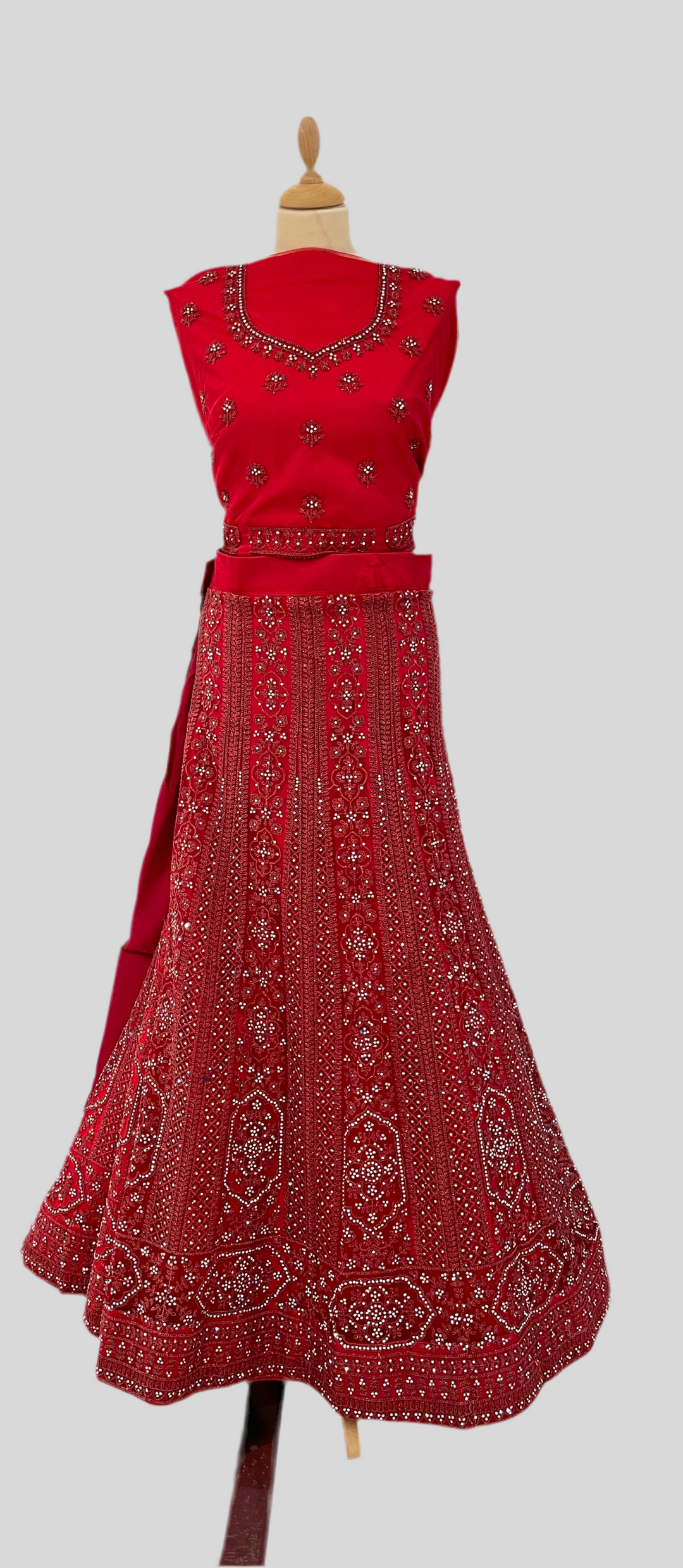 Shagun Cherry Red with Rhinestone Lehenga (Unstitched)| Inaayat by Divya Taimni