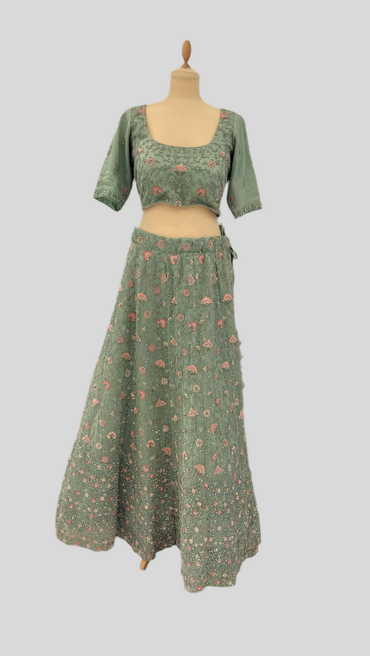 Shagun Sage Green Net Lehenga Set | Inaayat by Divya Taimni