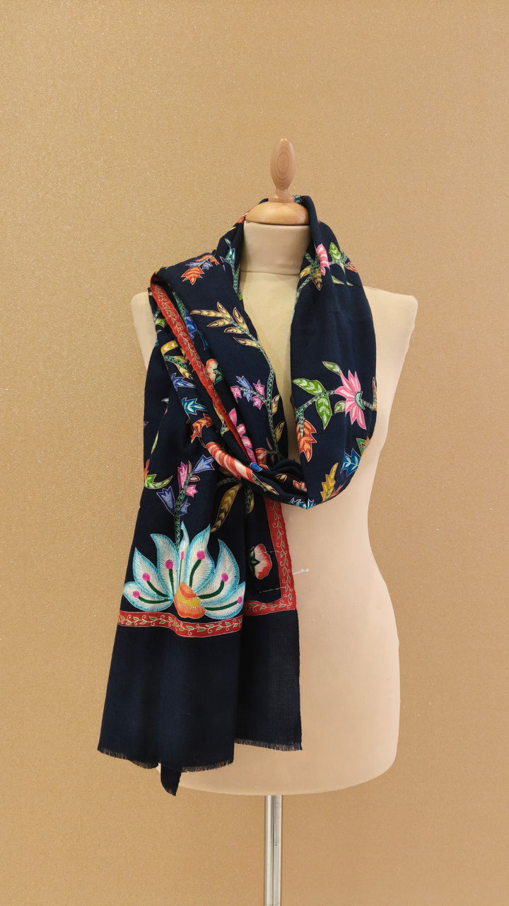 Shipra Blue Kalamkari Pashmina Scarf| House of Inaayat