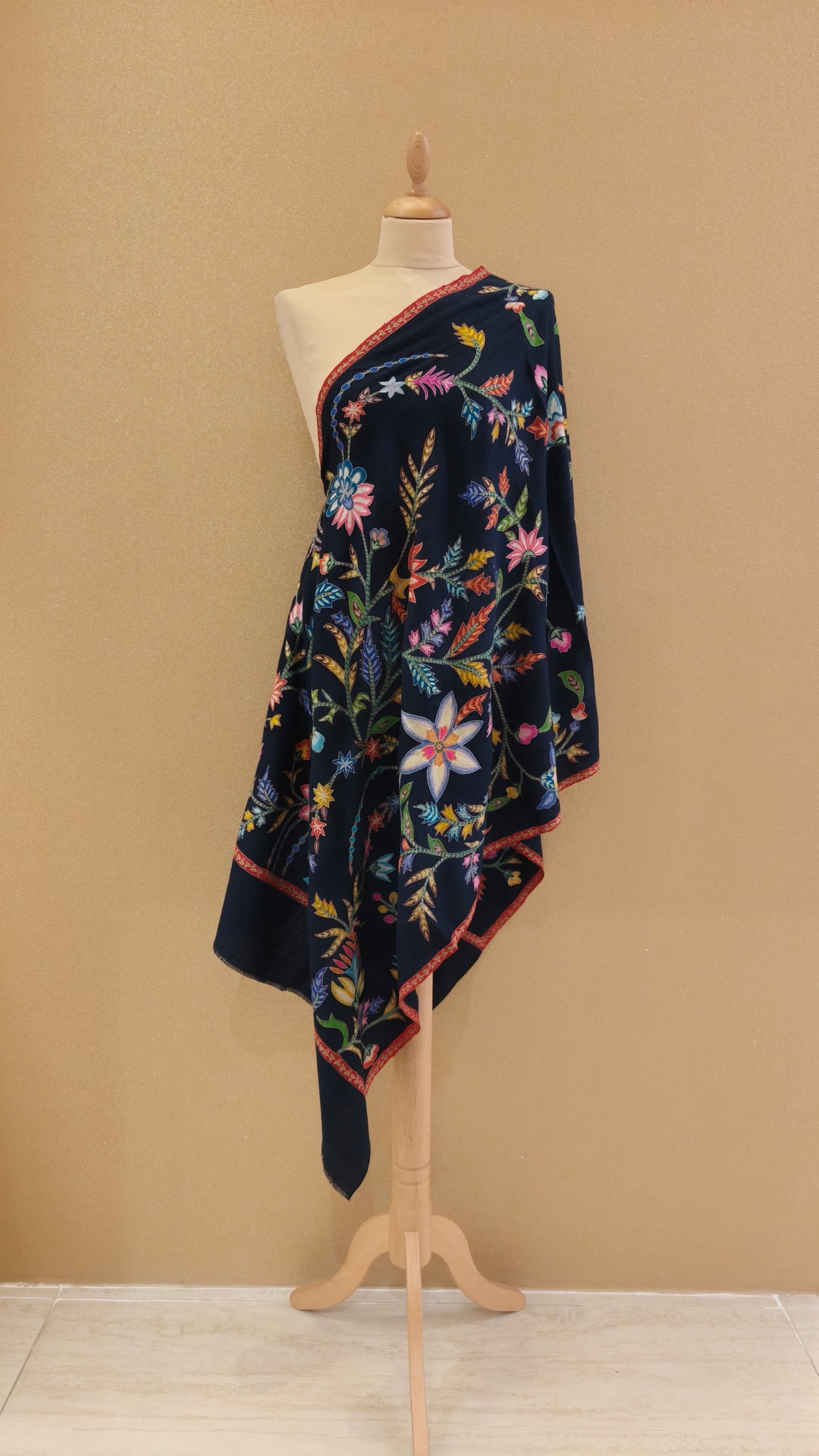 Shipra Blue Kalamkari Pashmina Scarf| House of Inaayat