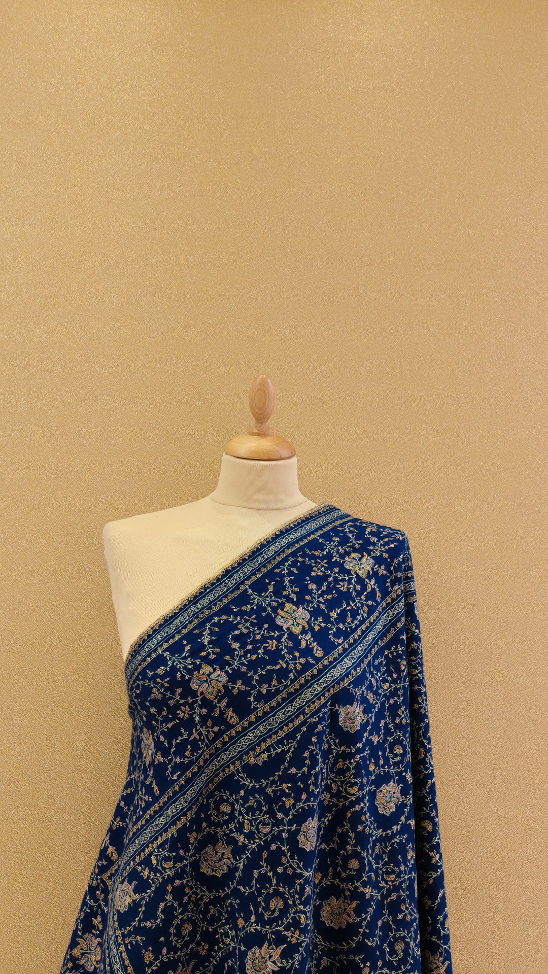 Royal Blue & Beige Pashmina Shawl|House Of Inaayat