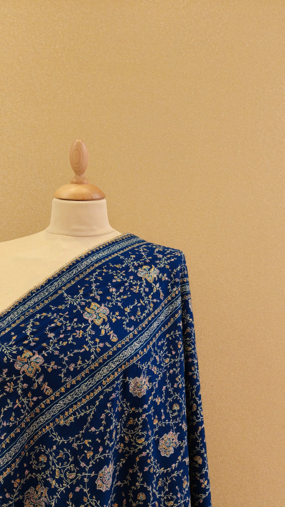 Royal Blue & Beige Pashmina Shawl|House Of Inaayat
