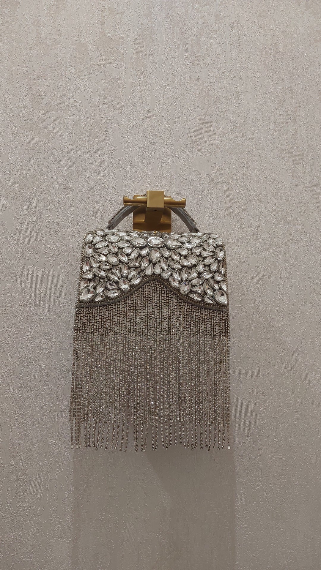 Silver Crystal Fringe Flap Clutch| Al Falah
