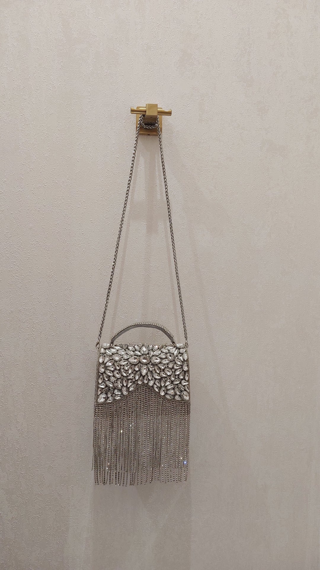 Silver Crystal Fringe Flap Clutch| Al Falah