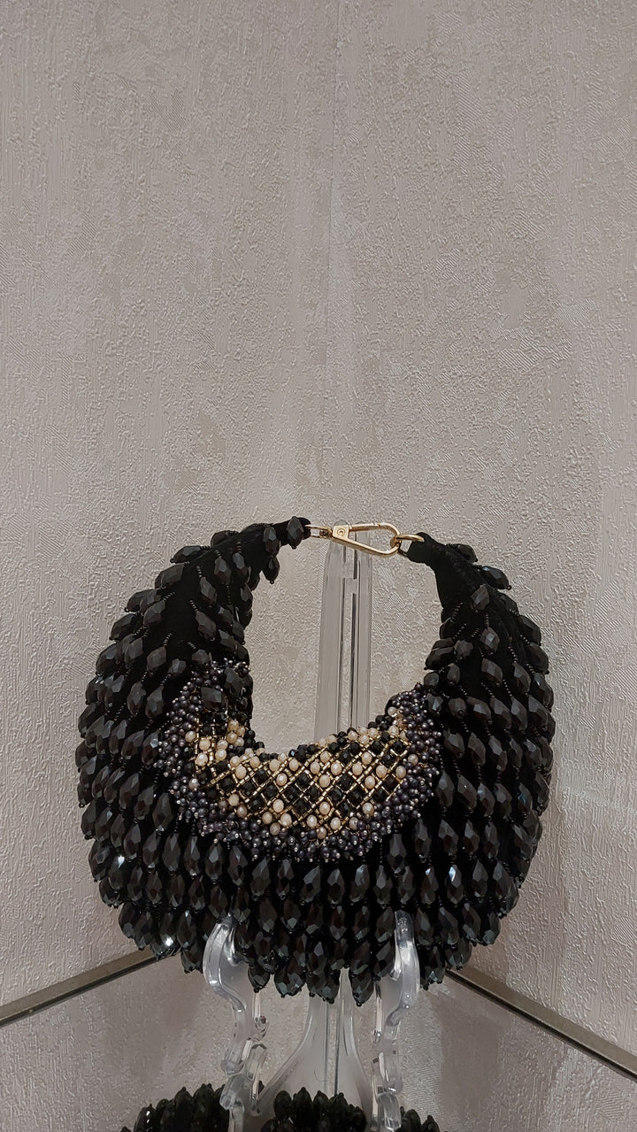 Black Textured Crescent Bag| Al Falah