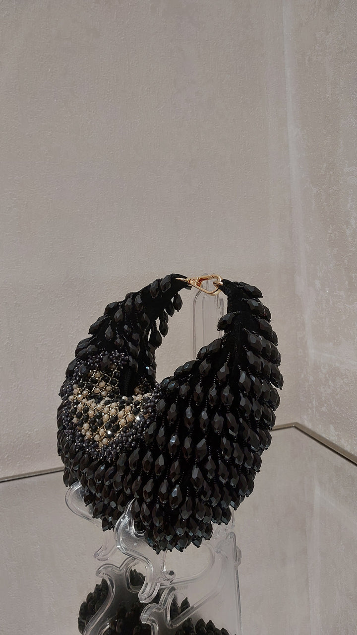 Black Textured Crescent Bag| Al Falah