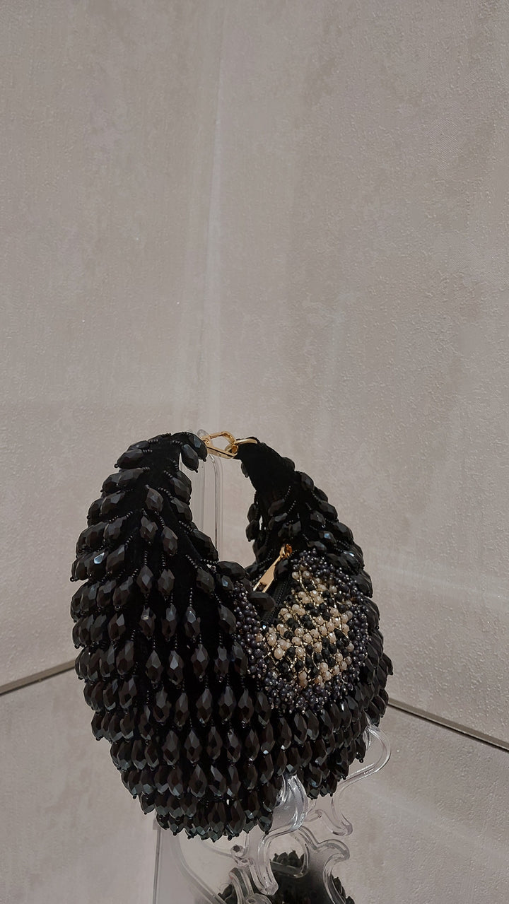 Black Textured Crescent Bag| Al Falah