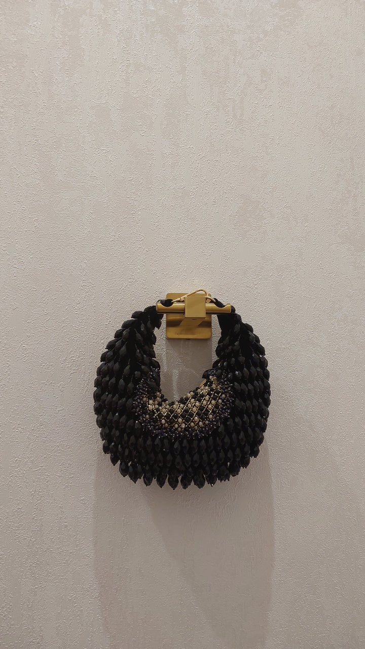 Black Textured Crescent Bag| Al Falah