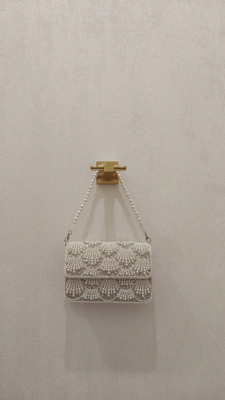 Ivory Pearl Scalloped Clutch| Al Falah
