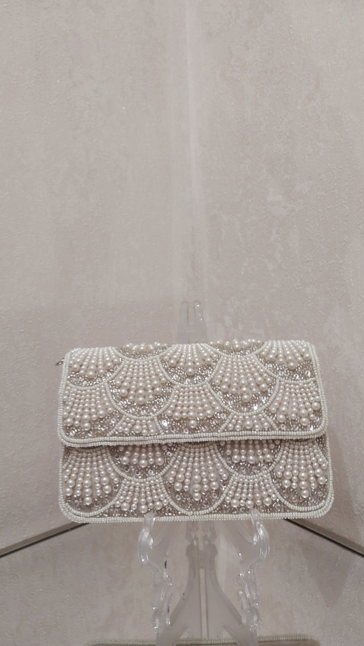 Ivory Pearl Scalloped Clutch| Al Falah