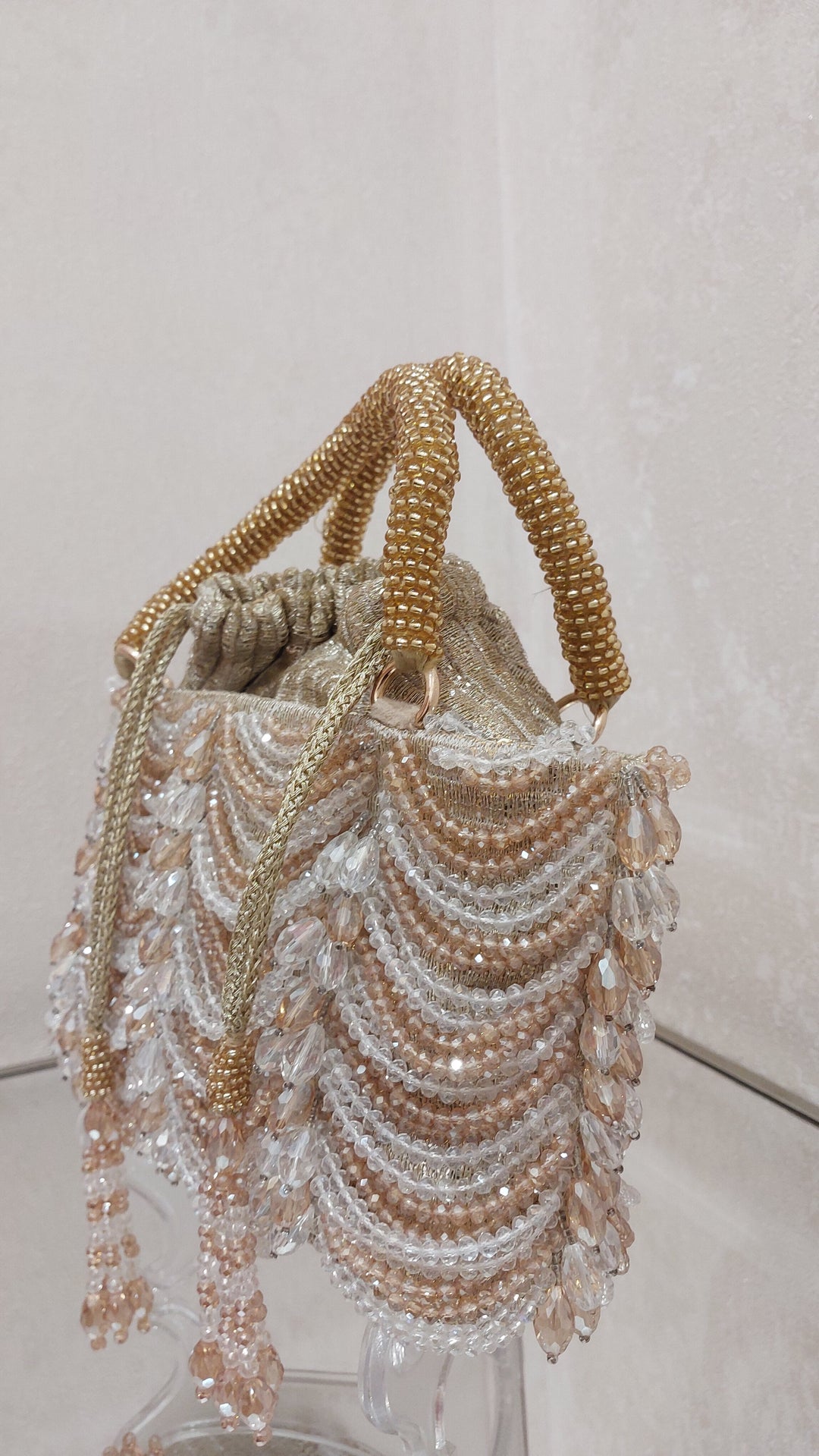 Gold Beaded Drawstring Handbag| Al Falah