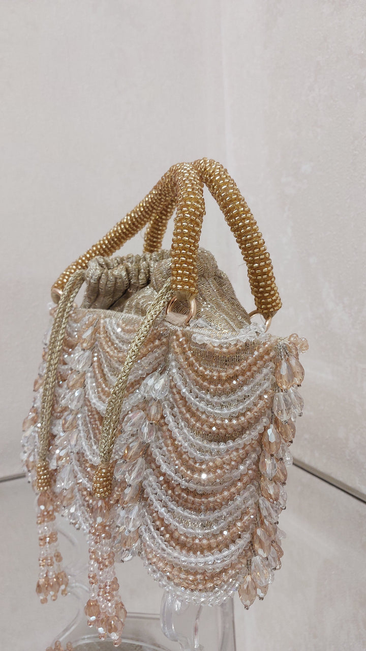 Gold Beaded Drawstring Handbag| Al Falah