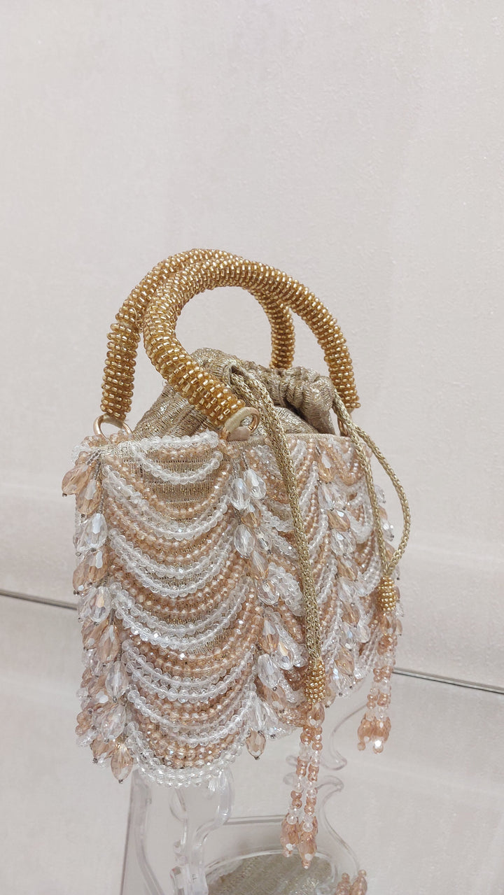 Gold Beaded Drawstring Handbag| Al Falah