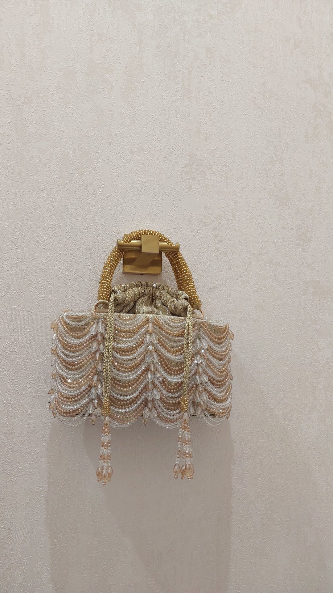 Gold Beaded Drawstring Handbag| Al Falah