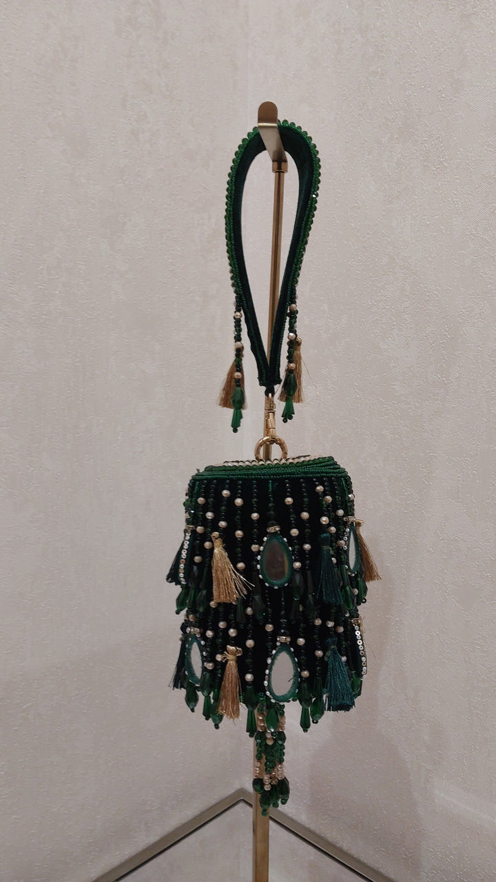 Emerald Green Mirror Work Potli| Al Falah