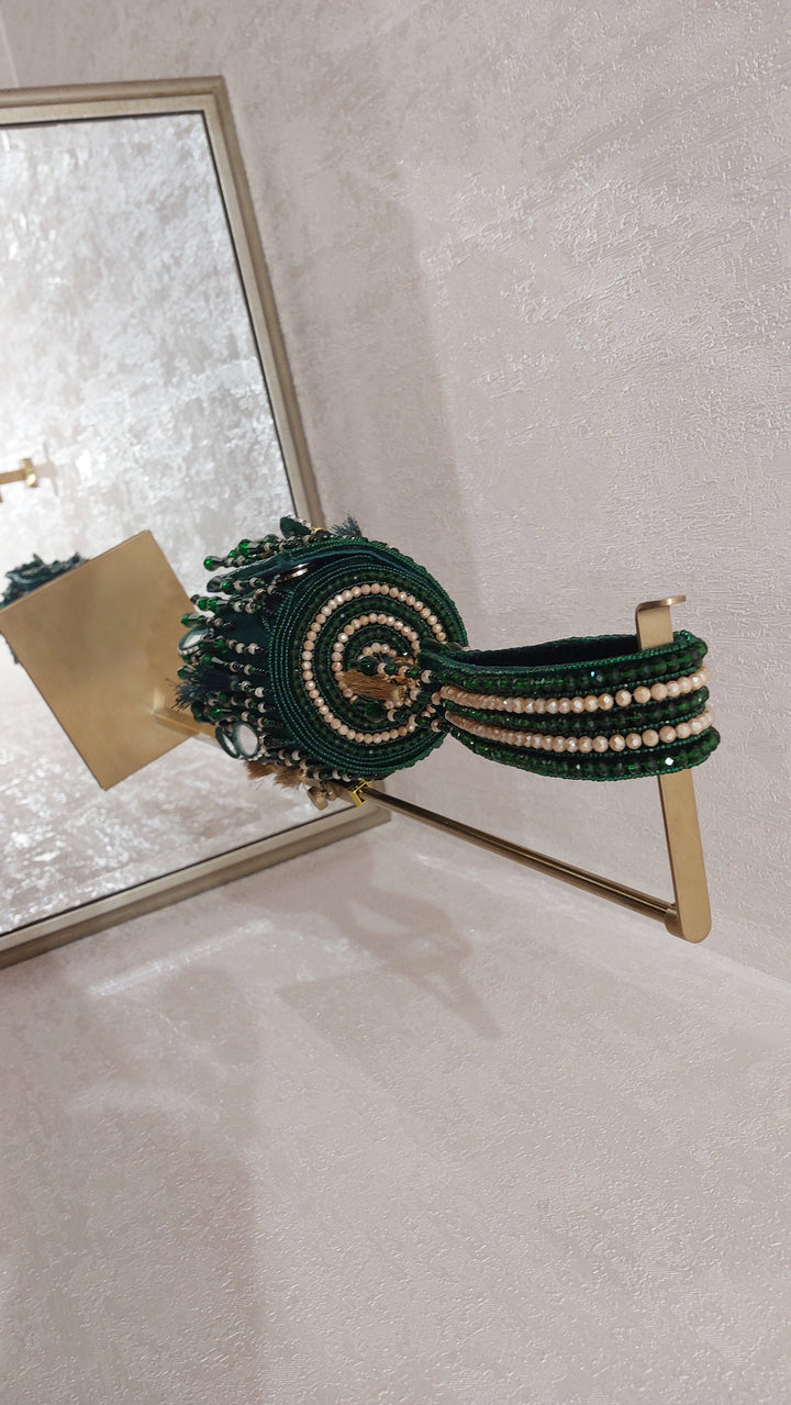 Emerald Green Mirror Work Potli| Al Falah